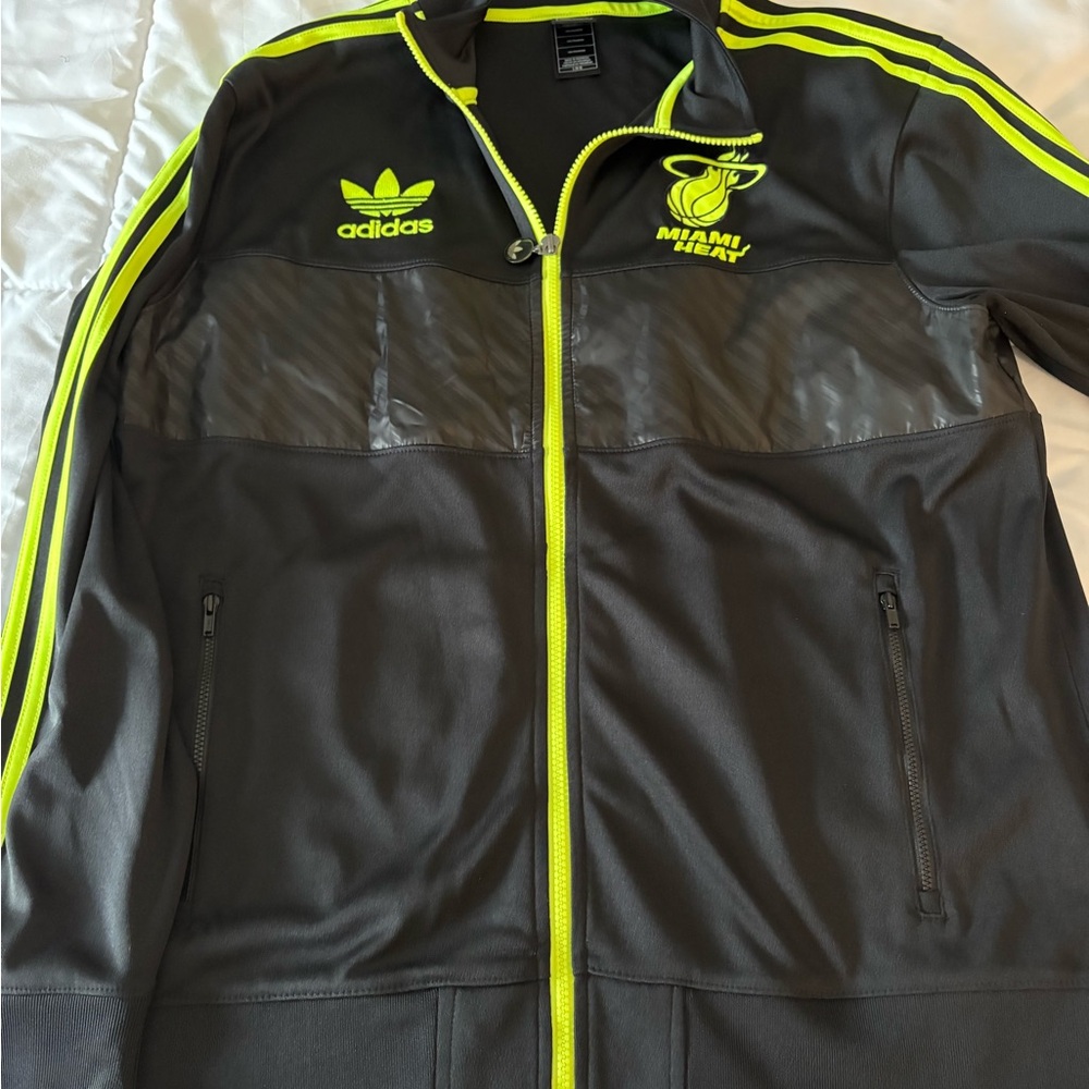 Adidas Black and Neon Yellow Miami Heat Jacket